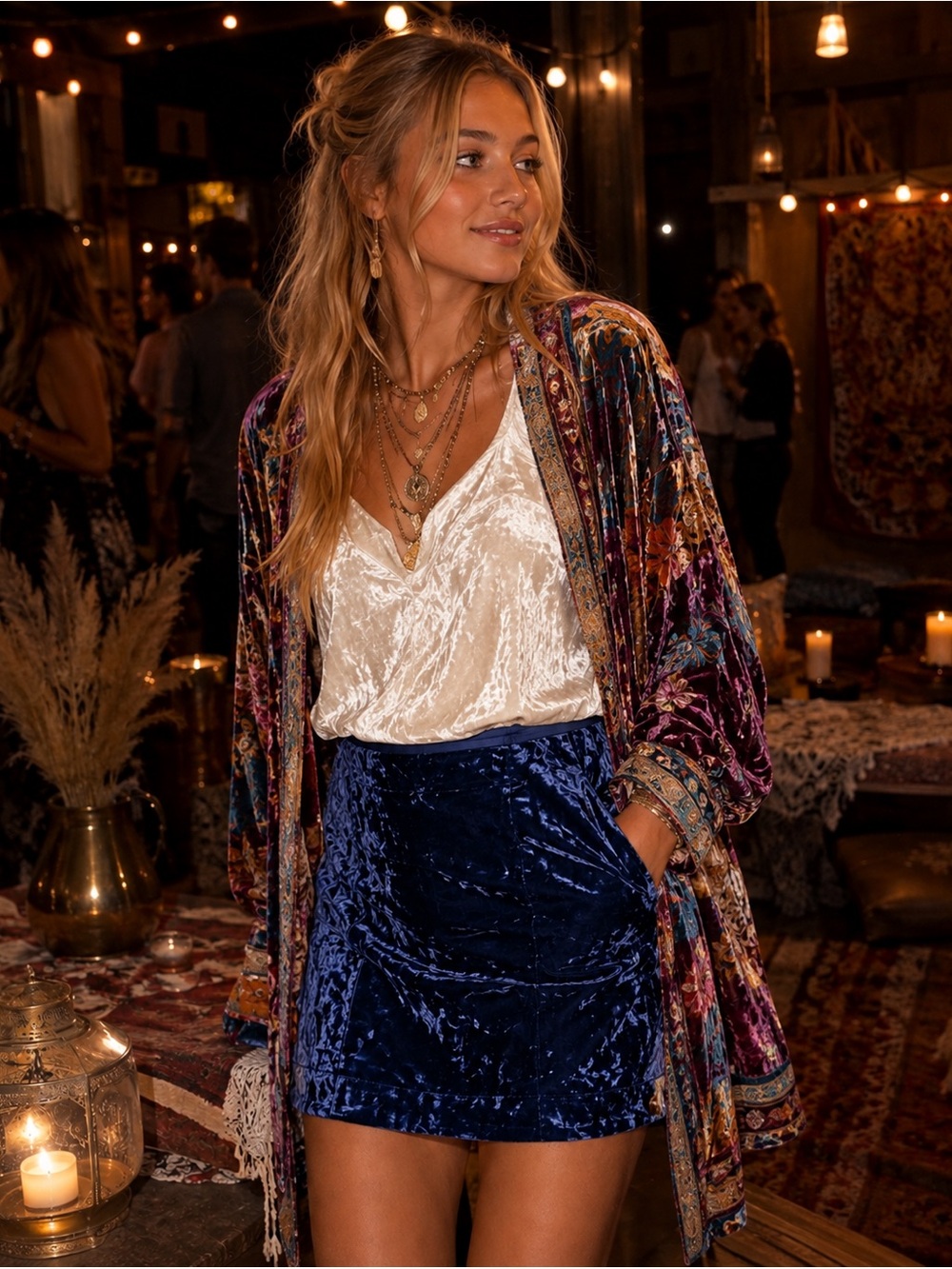 Joseph Ribkoff Crushed Velvet Mini Skirt in Deep Navy
